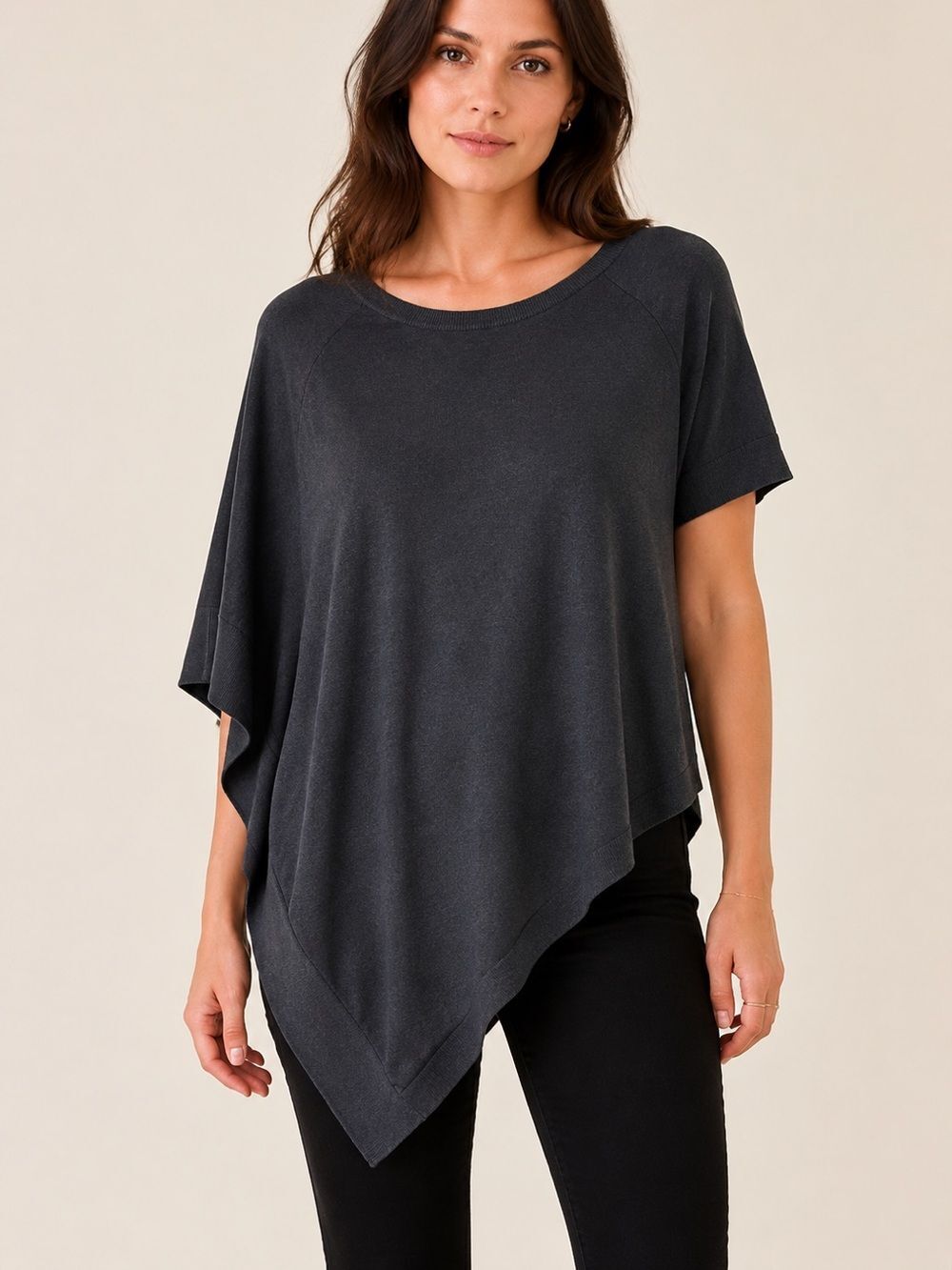 Theory Cashmere Blend Asymmetrical Hem Short Sleeve Sweater Size M